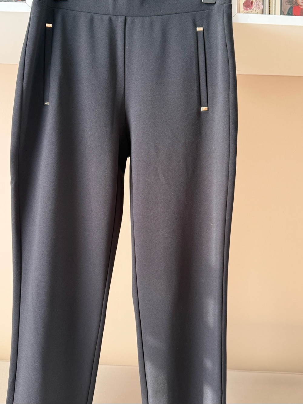 Michael Kors Black Slim Straight Dress Pants with Gold-Tone Trim